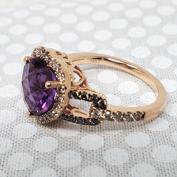 Le Vian 14K Strawberry Gold Ring 2ct Grape Amethyst 1/3ct Nude & 1/8ct Chocolate - Picture 3 of 15